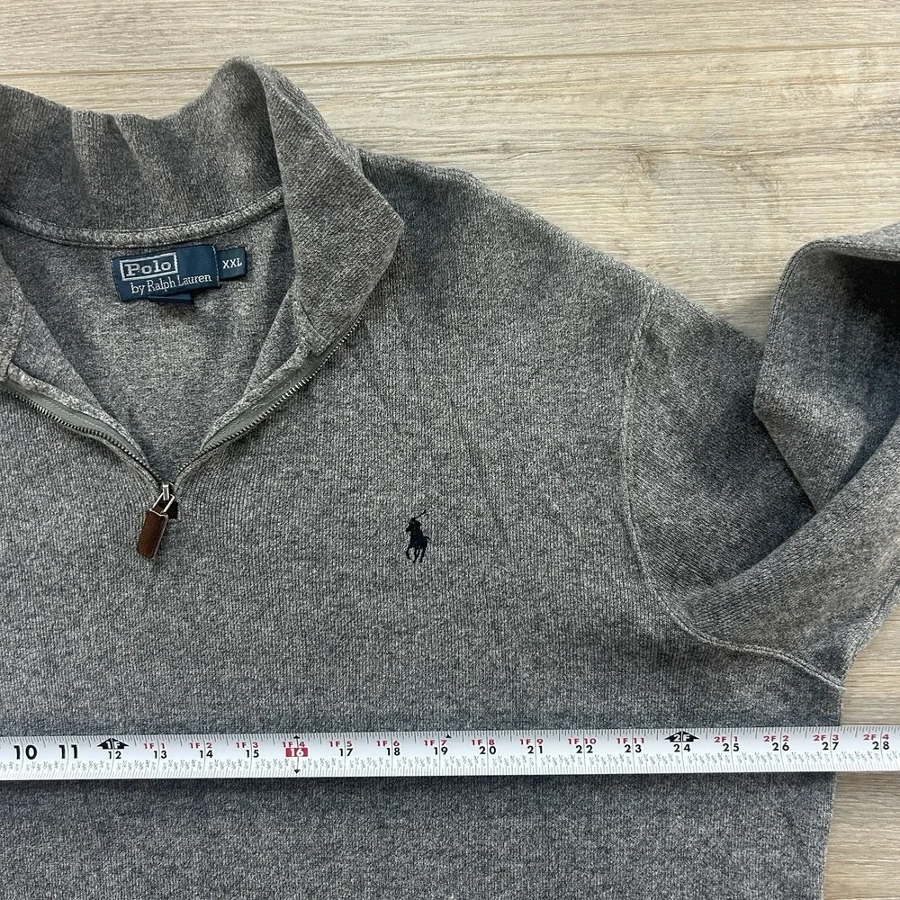 Polo Ralph‎ Lauren Sweater Mens 2XL Gray Quarter Zip Mock Neck Pullover Logo